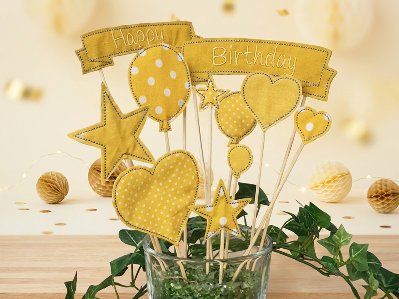 Preview: Caketopper Happy Birthday - ITH-Stickdatei